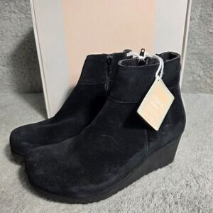 Papillio Birkenstock Ebba Black Suede Wedge Ankle Boots Women EU 41 10 Nar NEW